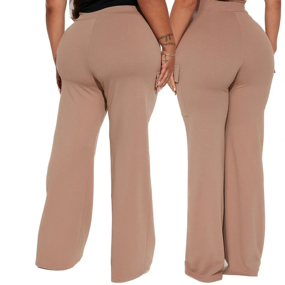 FASHION Nova NWT 2X 3X Taupe Cargo Victoria High Waisted Dress Pants (T06.8)